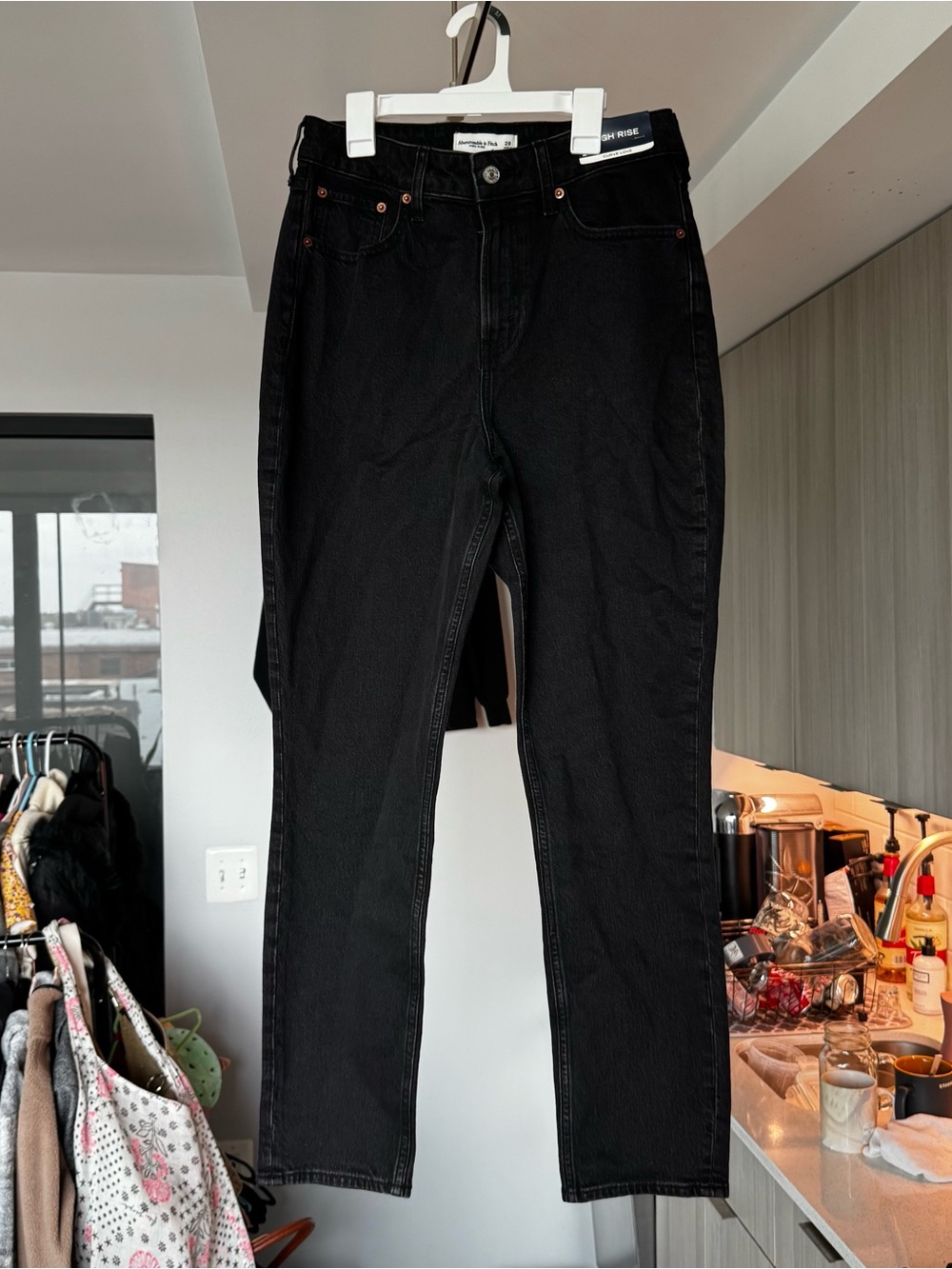 Women's Black High-Rise Straight Jeans